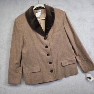 Together Blazer Womens 16W Brown Velvet Collar Wool Tweed Pleated Equestrian NEW
